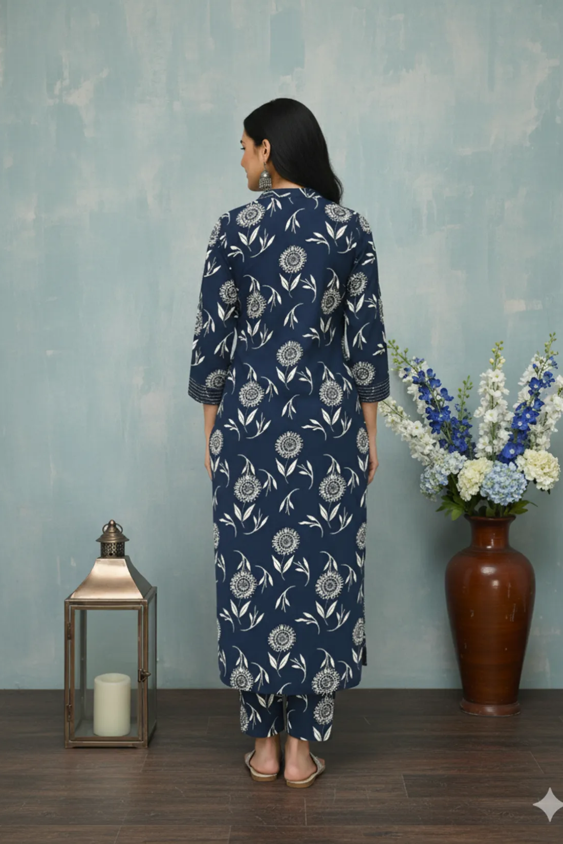 Navy Blue Poly Rayon Premium Kurta And Pant Set For Women
