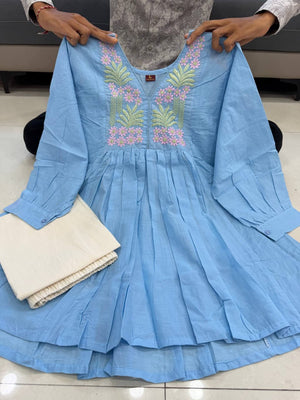 [actual-product] Blue embroidered kurta Set front view
