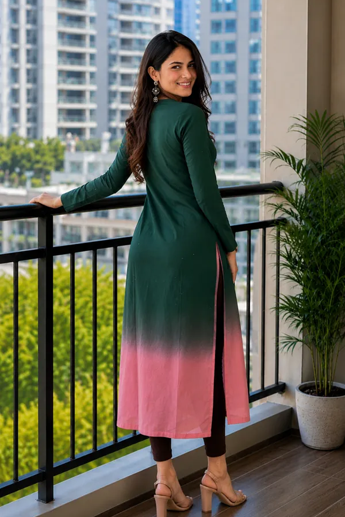 Elegant Ombre Sequence Work Full Sleeve Long Kurti | Only Kurti | Premium Silqura Fabric