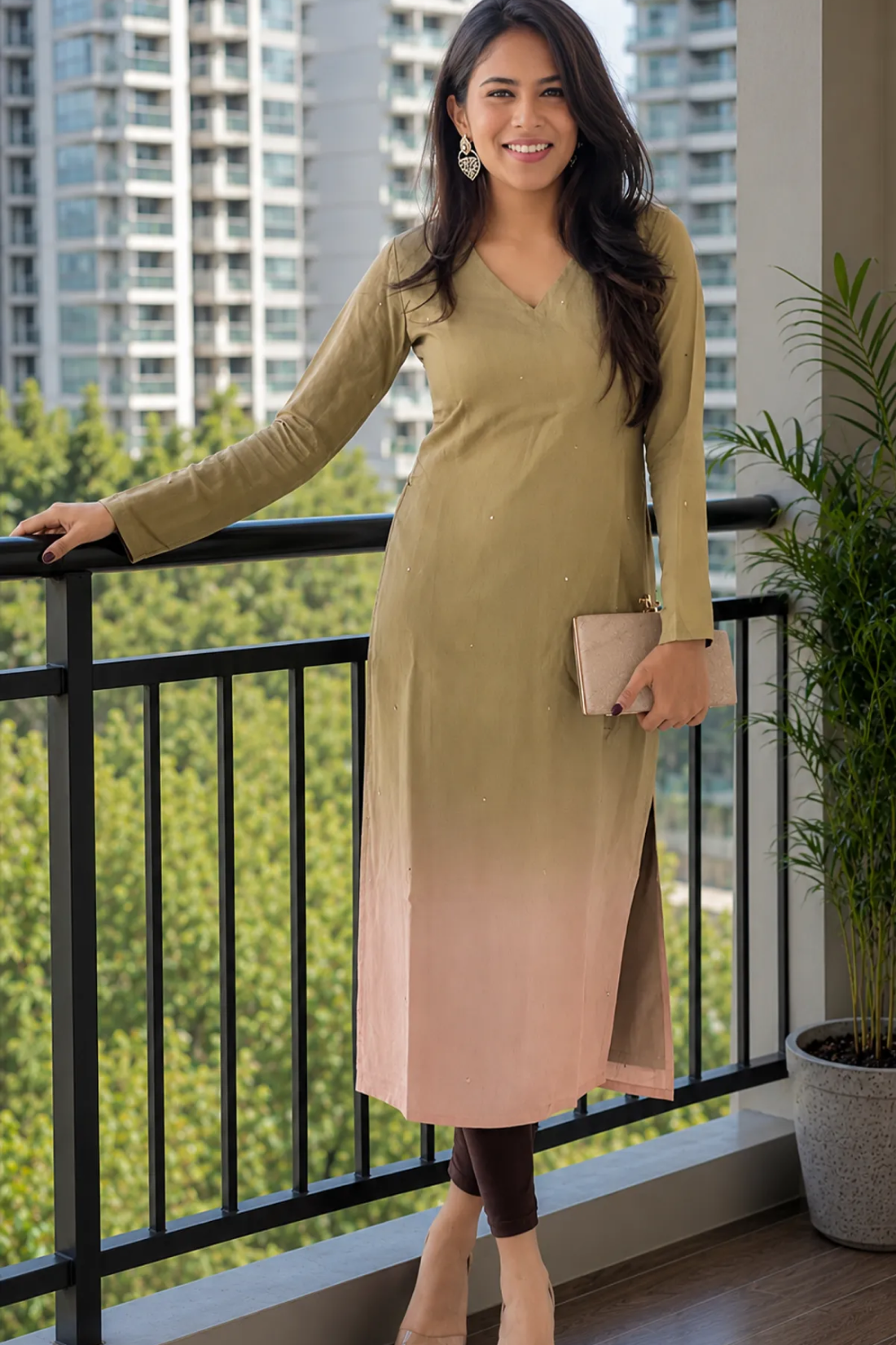 Elegant Ombre Sequence Work Full Sleeve Kurti | Only Kurti | Premium Silqura Fabric