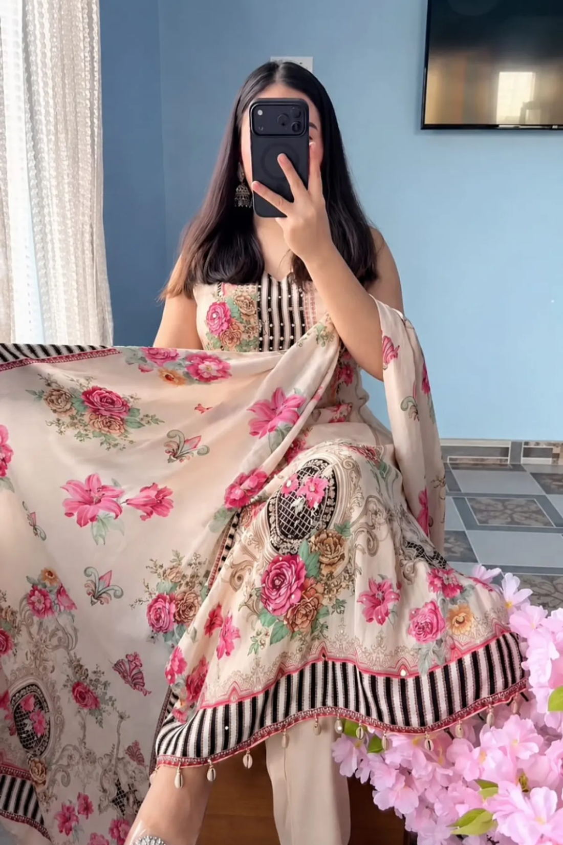 Sharda Ethnic Rani Pure Crape Silk Designer Kurta Pant Dupatta Set with Original Mirror Work | Premium Ethnic Wear for Women
