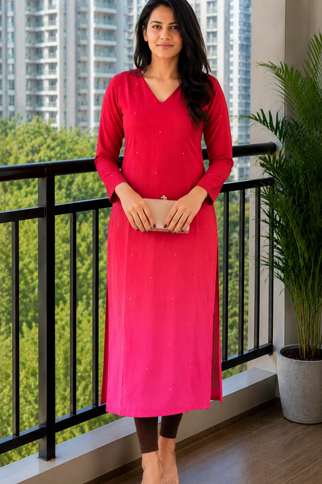 Elegant Ombre Sequence Work Full Sleeve Kurti | Only Kurti | Premium Silqura Fabric