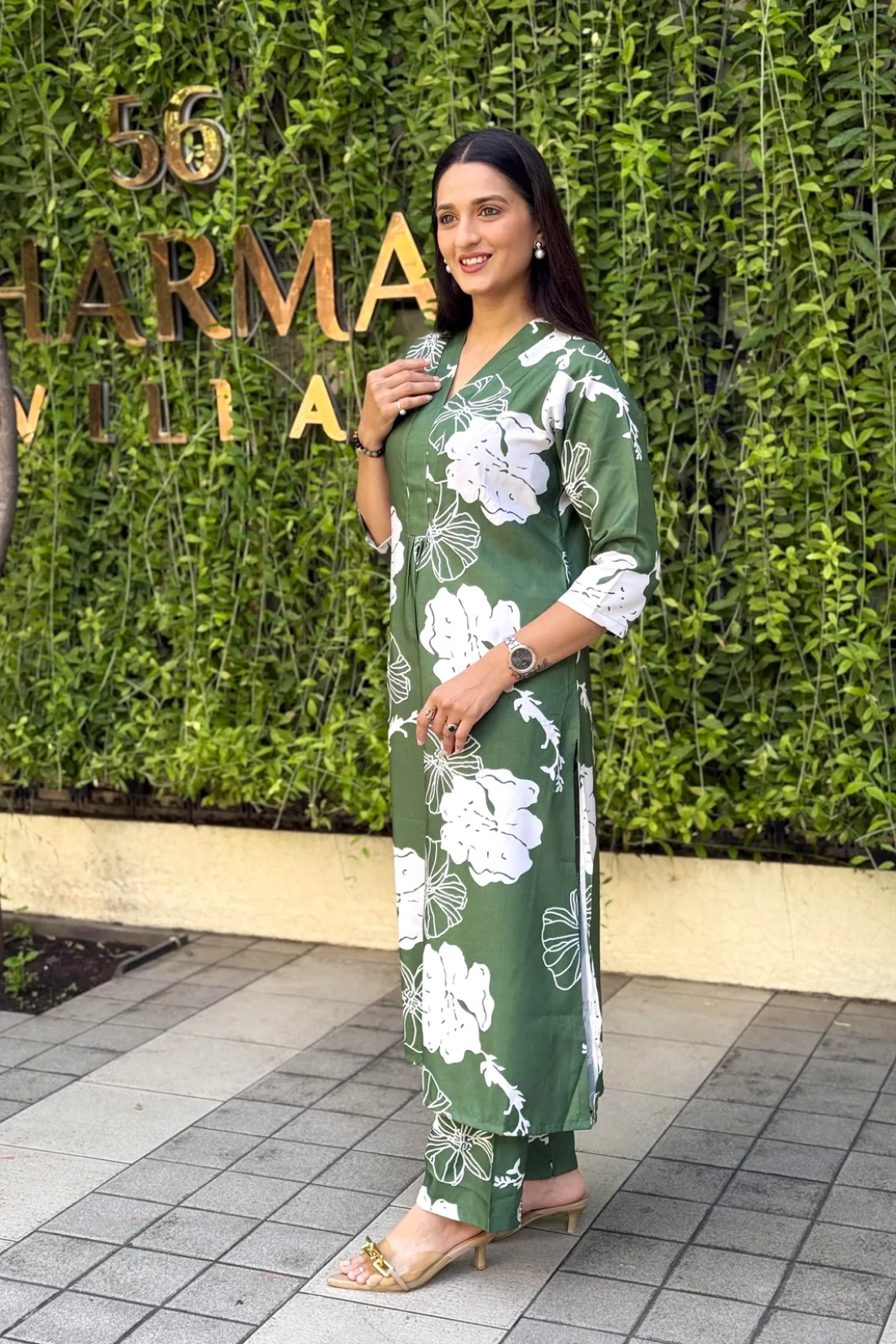 Green Premium Long Kurti Pant Co-ord Set For Women