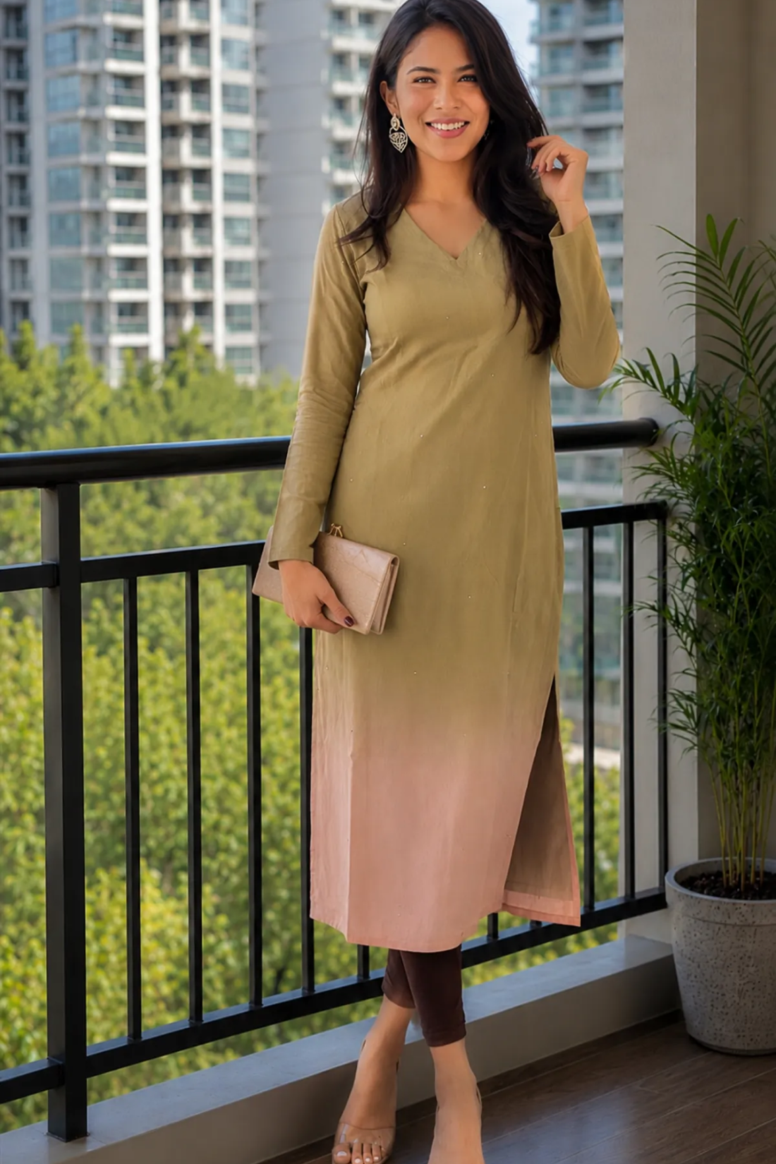 Elegant Ombre Sequence Work Full Sleeve Kurti | Only Kurti | Premium Silqura Fabric