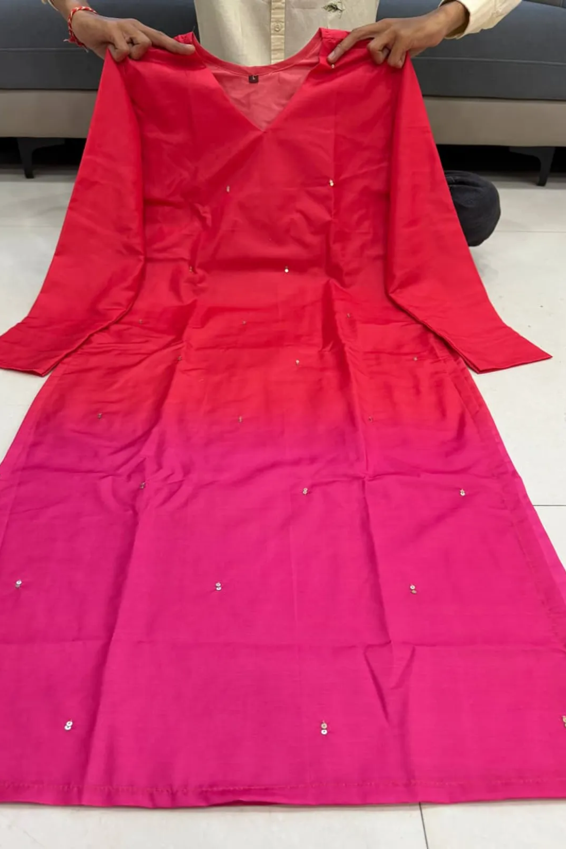 Elegant Ombre Sequence Work Full Sleeve Kurti | Only Kurti | Premium Silqura Fabric