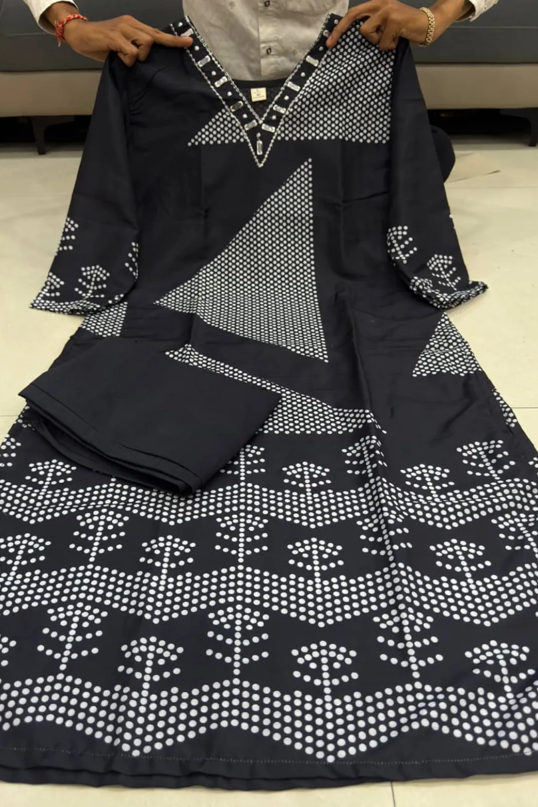 Lime Black Premium Pure Cotton Slub Kurti Pant Set with Stylish Chevron Yoke