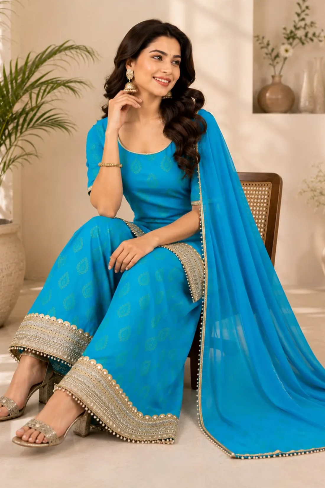 Premium Banarasi Embroidered Sharara Suit Set for Women