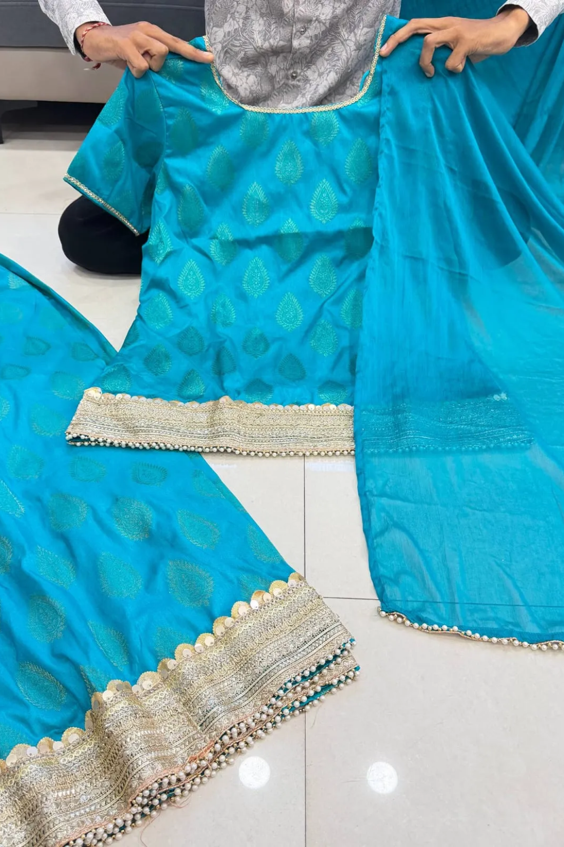 Premium Banarasi Embroidered Sharara Suit Set for Women