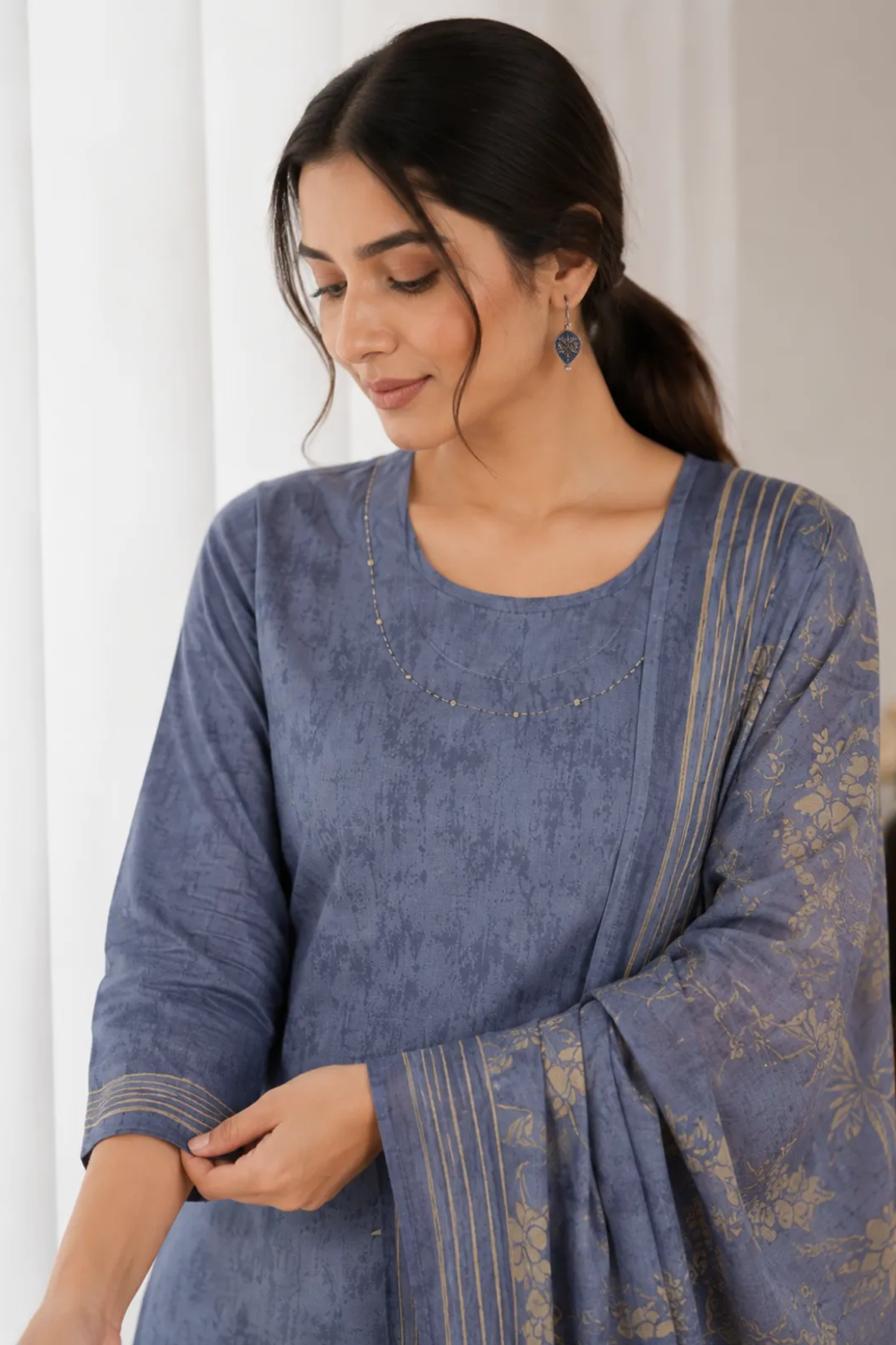 Premium Cotton 3 Piece Suit Set with Mul Cotton Dupatta | Floral Printed Kurta Pant Set for Women