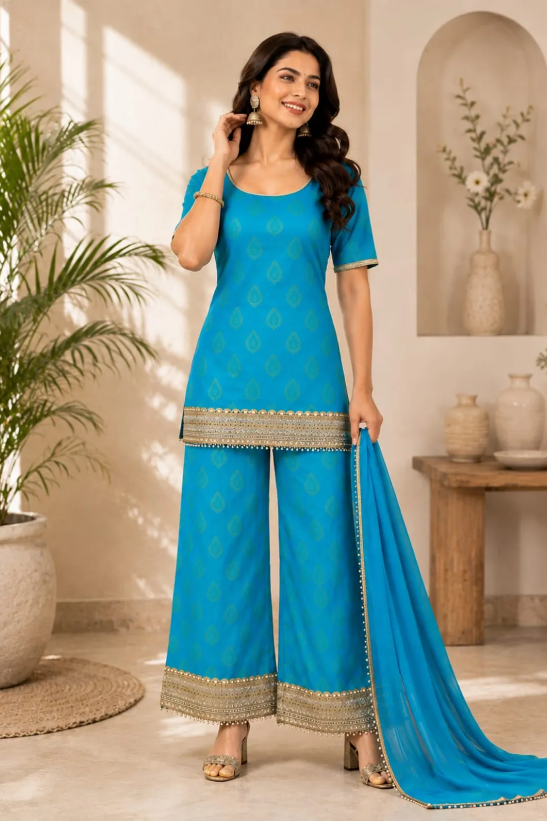 Premium Banarasi Embroidered Sharara Suit Set for Women