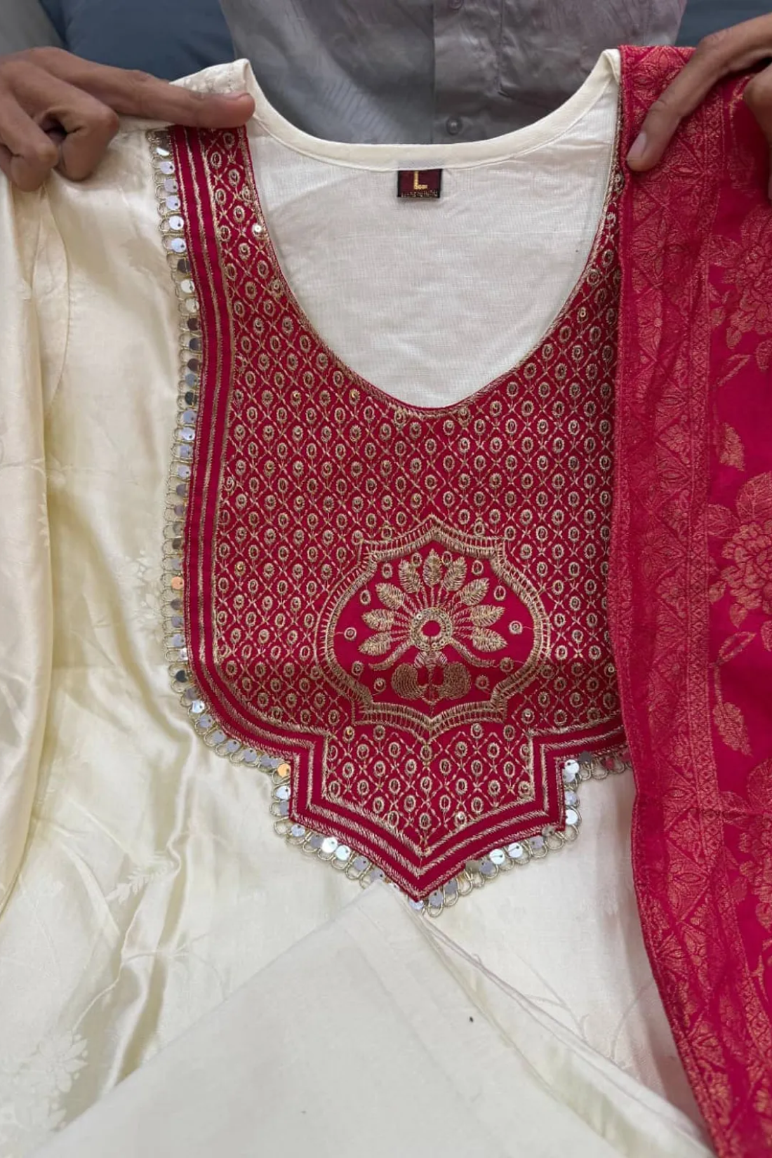 Sharda Ethnic Zariya JASOOD– Premium Pure Banarasi Suit Set with Embroidered Neck