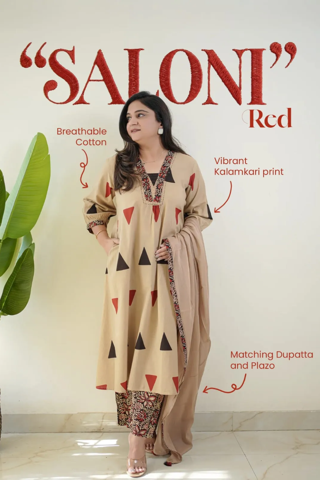 Sharda Ethnic Noor SALONI RED– Premium Jaipuri Cotton Kalamkari Suit Set