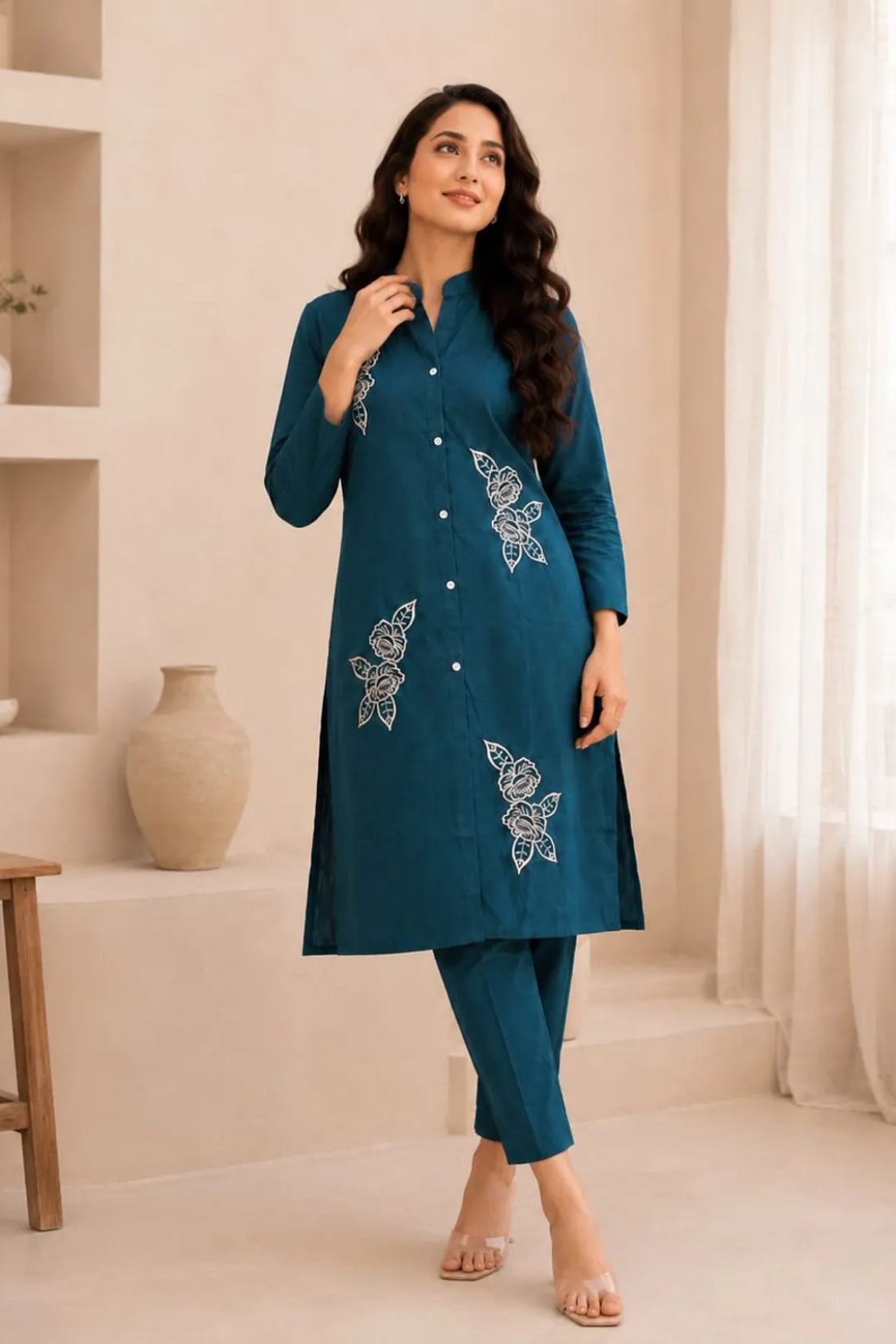 Sharda Ethnic Blue Dhabu Bloom Premium Cotton Co-Ord Set