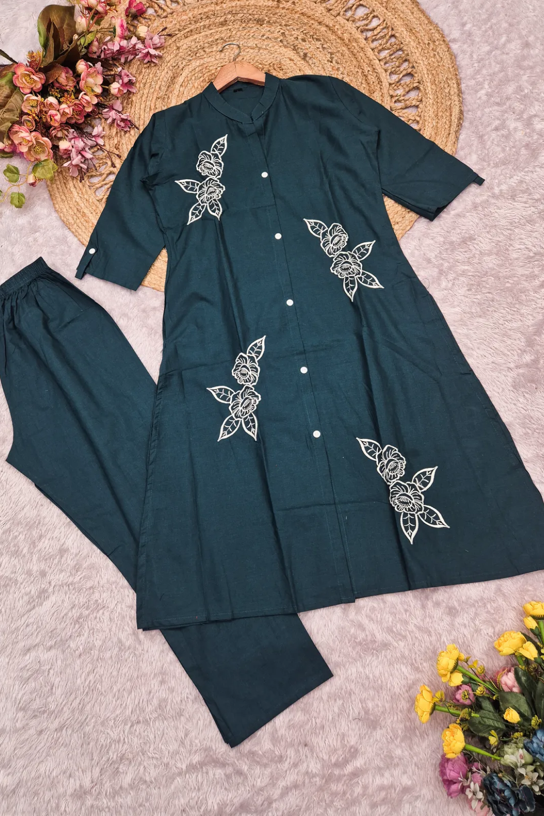 Sharda Ethnic Blue Dhabu Bloom Premium Cotton Co-Ord Set