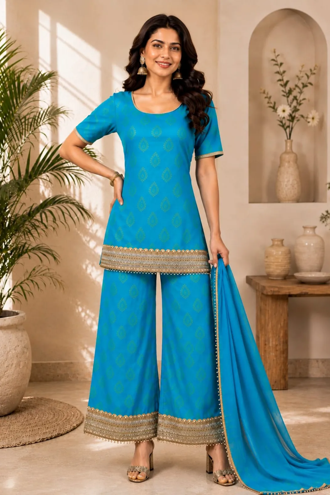 Premium Banarasi Embroidered Sharara Suit Set for Women