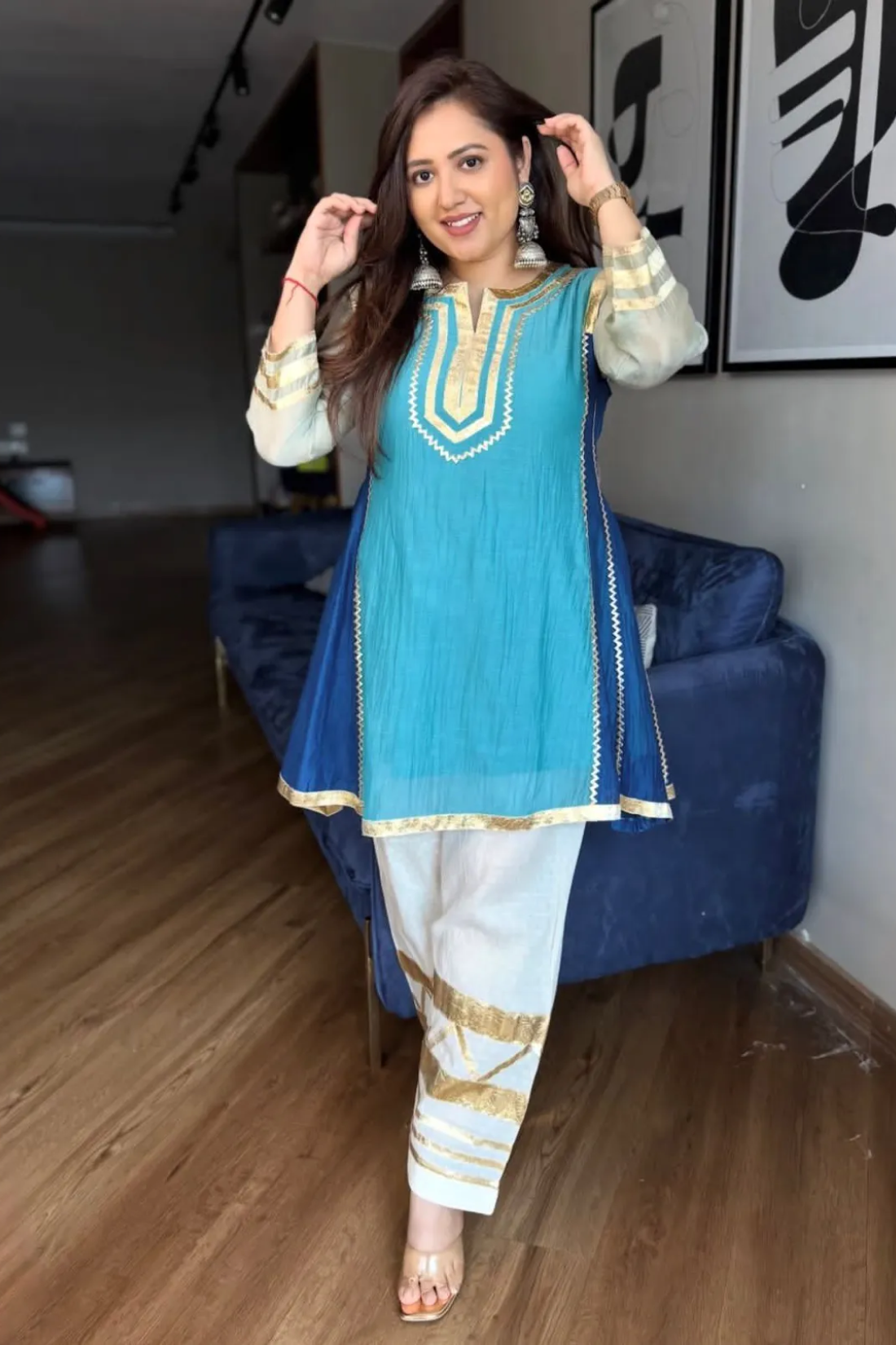 Sharda Ethnic Noor – Neelika - Premium Jaipuri Cotton Kurta Palazzo Set