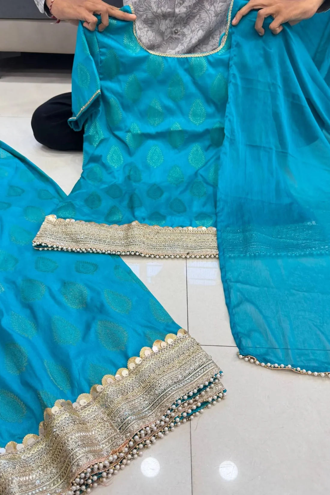 Premium Banarasi Embroidered Sharara Suit Set for Women