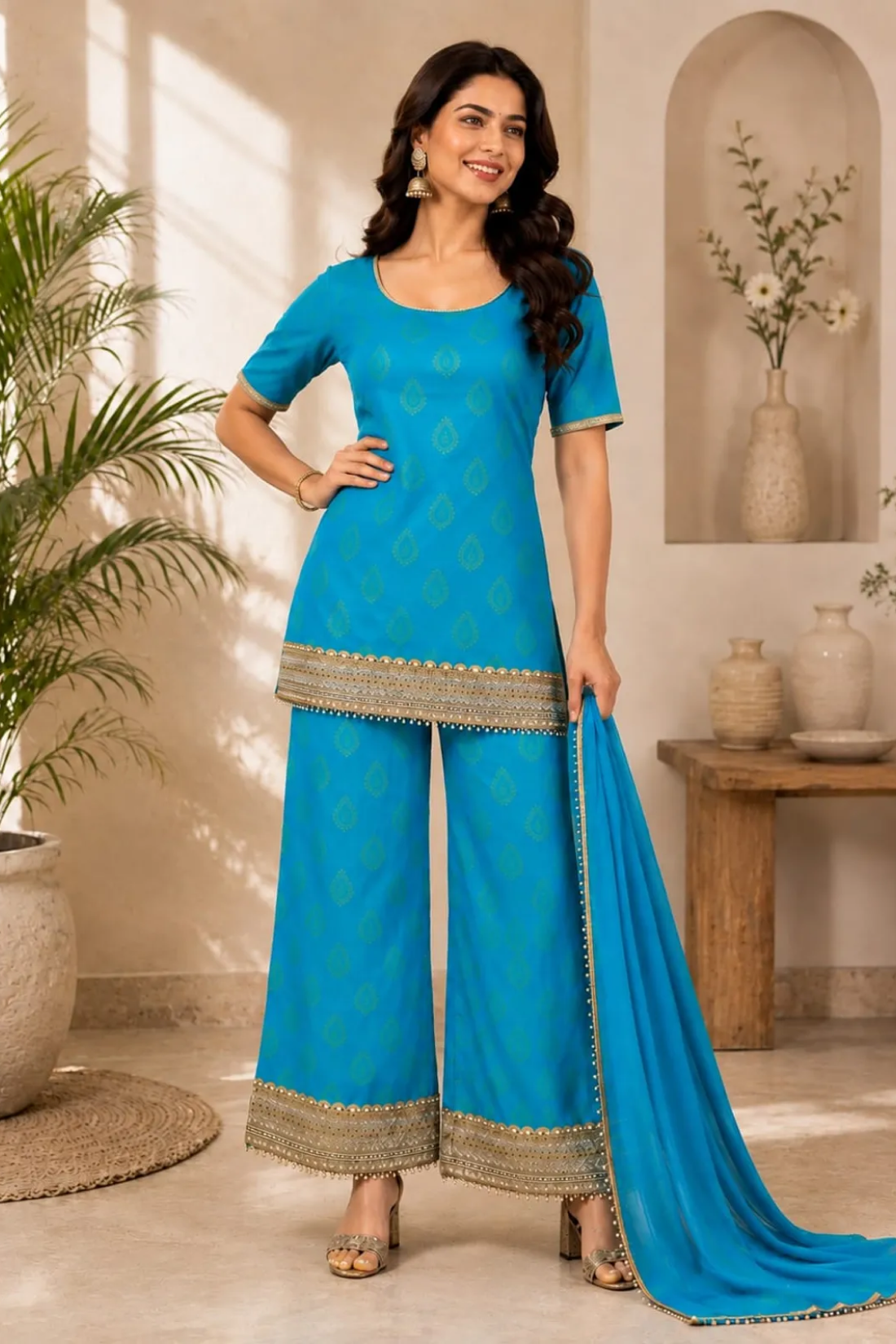 Premium Banarasi Embroidered Sharara Suit Set for Women