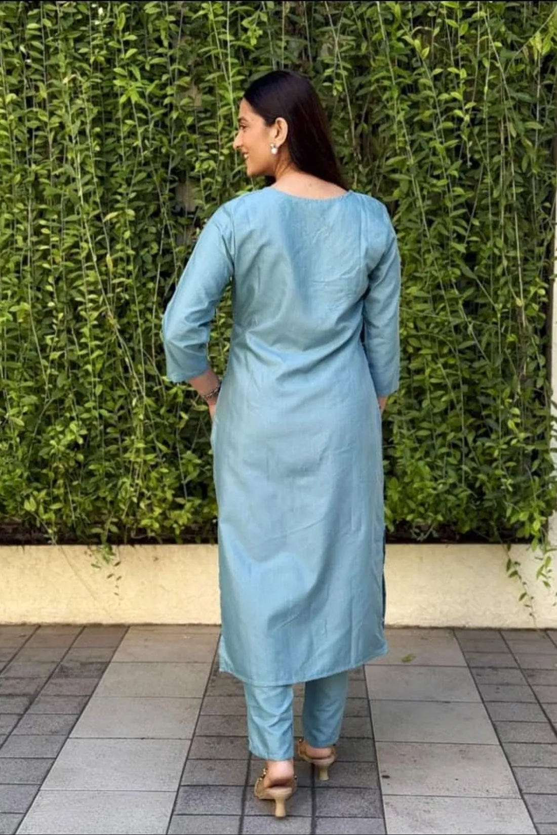 Sky Blue Poly Rayon Premium Kurta Set For Women