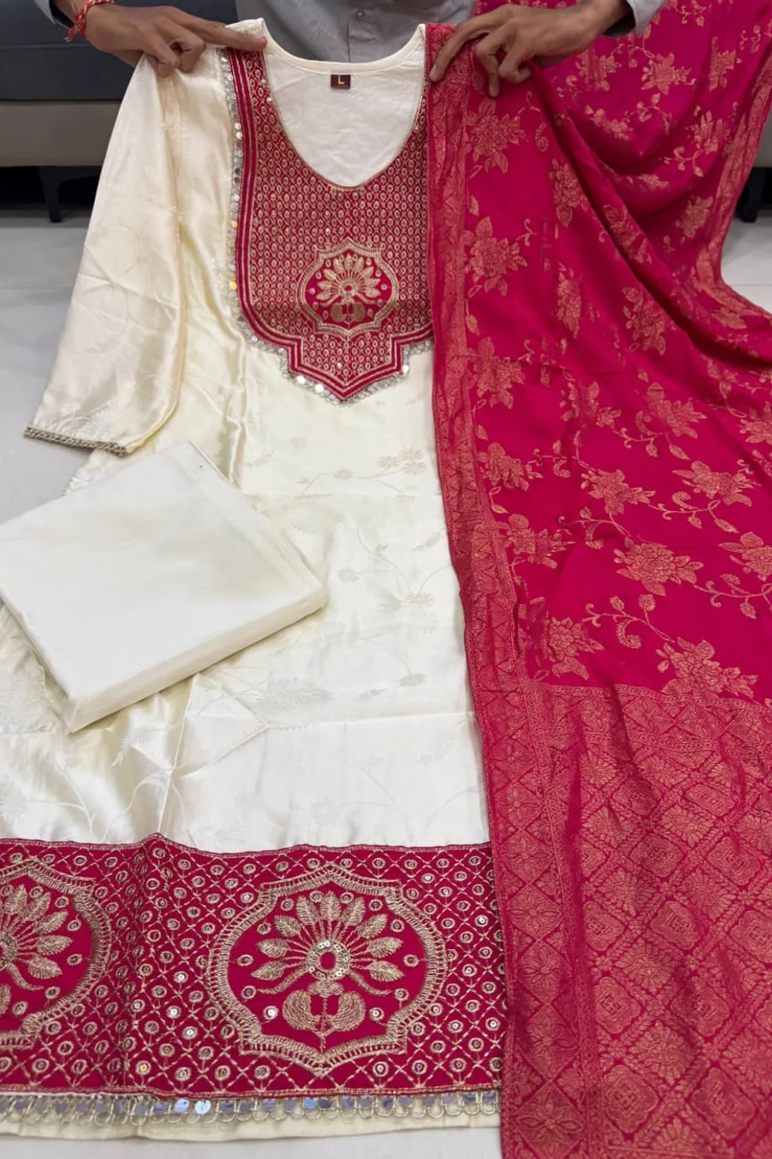 Sharda Ethnic Zariya JASOOD– Premium Pure Banarasi Suit Set with Embroidered Neck