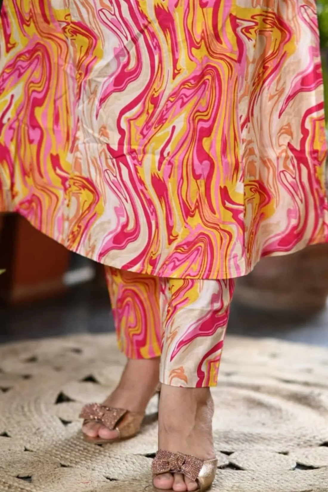 Orange Cotton Blend Premium Kurta Set For Women