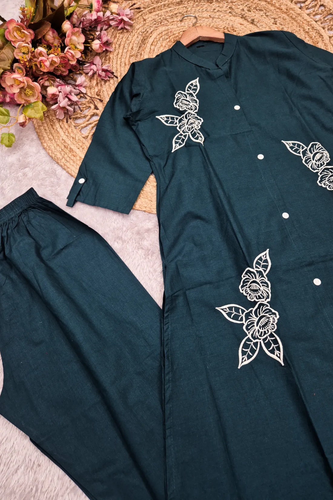 Sharda Ethnic Blue Dhabu Bloom Premium Cotton Co-Ord Set