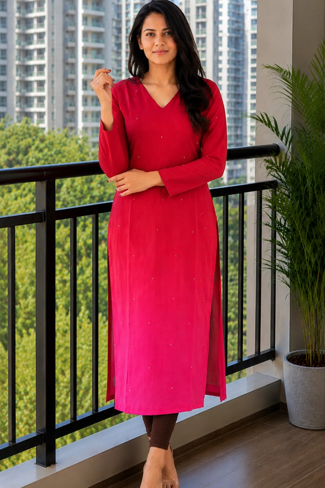Elegant Ombre Sequence Work Full Sleeve Kurti | Only Kurti | Premium Silqura Fabric