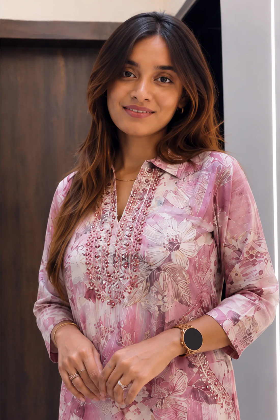 Sharda Ethnic Blush Bloom Mirror Work Muslin Co-Ord Set with Afghani Pants
