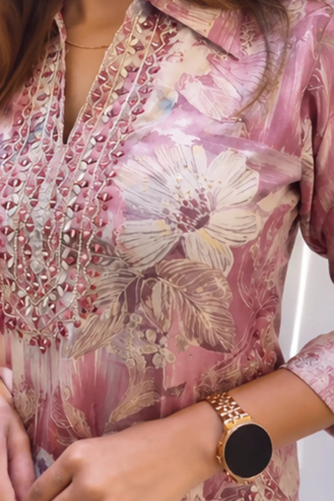 Sharda Ethnic Blush Bloom Mirror Work Muslin Co-Ord Set with Afghani Pants