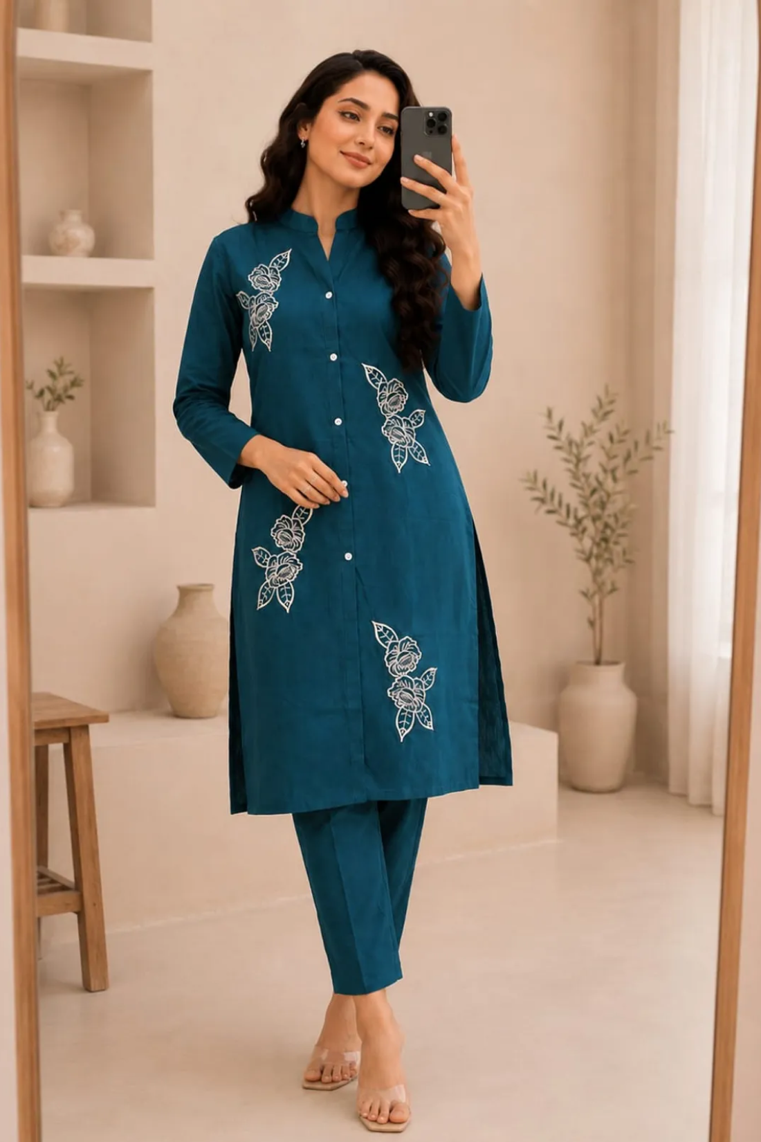 Sharda Ethnic Blue Dhabu Bloom Premium Cotton Co-Ord Set