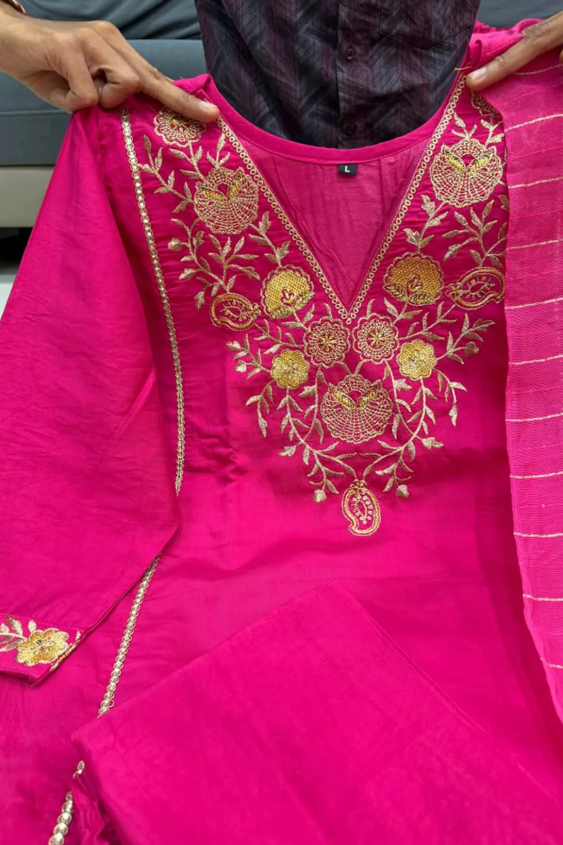 Premium Pure Satori Silk Pink Suit Set with Banarasi Dupatta