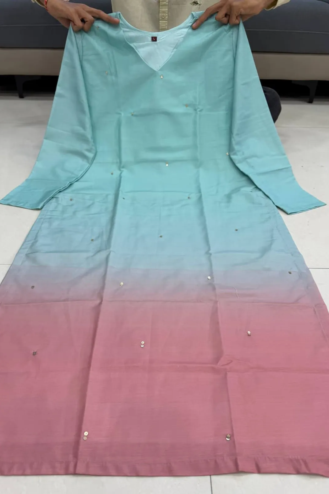 Elegant Ombre Sequence Work Full Sleeve Kurti | Only Kurti | Premium Silqura Fabric