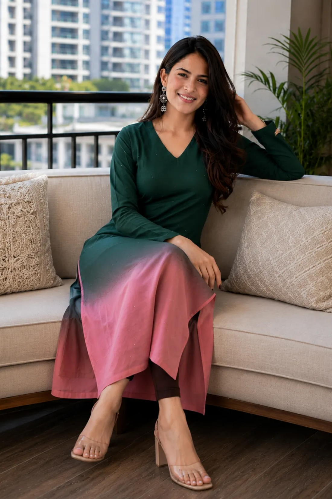 Elegant Ombre Sequence Work Full Sleeve Long Kurti | Only Kurti | Premium Silqura Fabric
