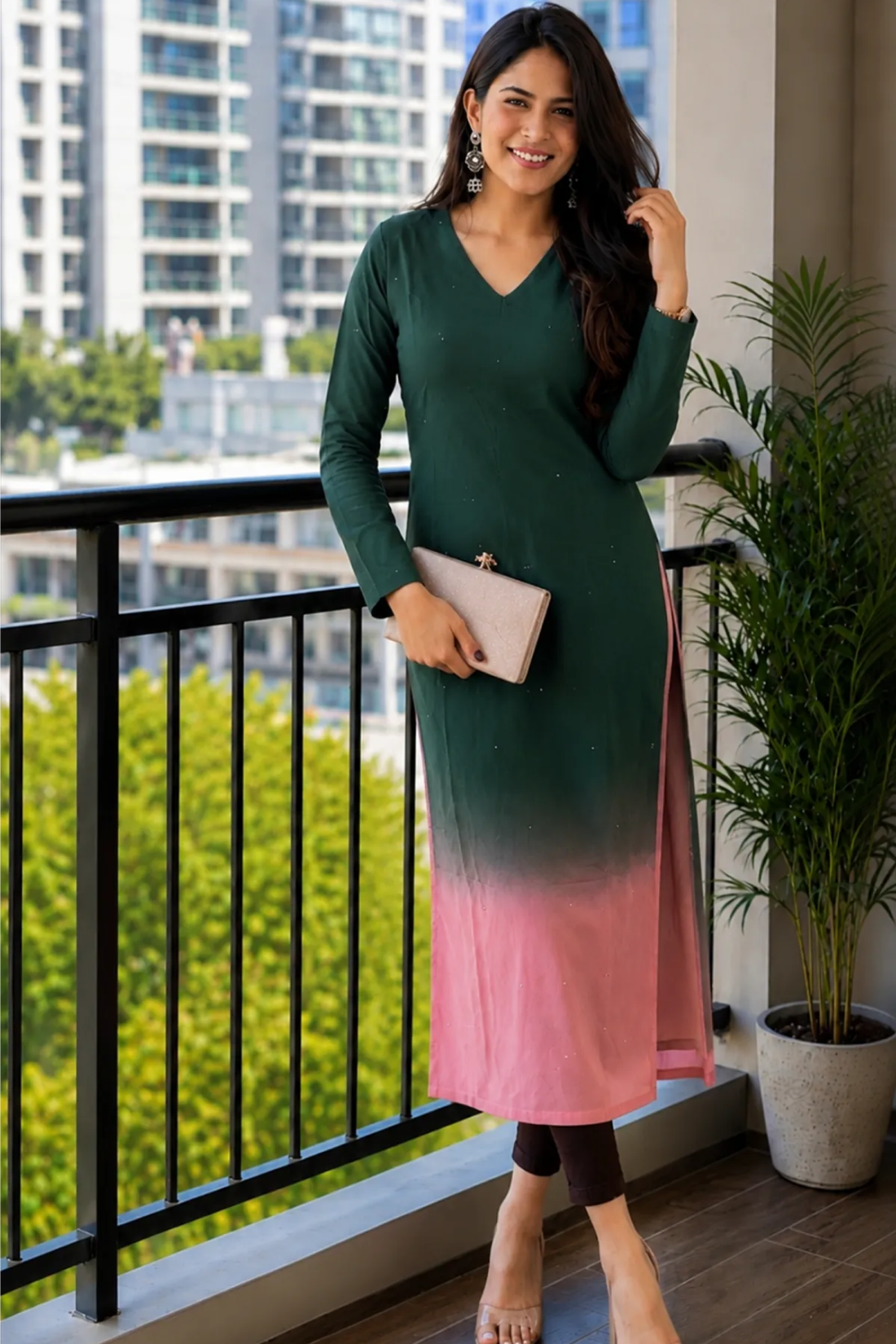 Elegant Ombre Sequence Work Full Sleeve Long Kurti | Only Kurti | Premium Silqura Fabric