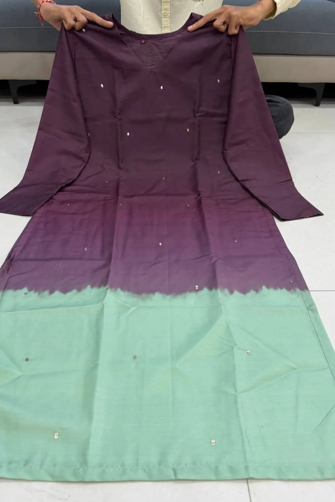 Elegant Ombre Sequence Work Full Sleeve Long Kurti | Only Kurti | Premium Silqura Fabric