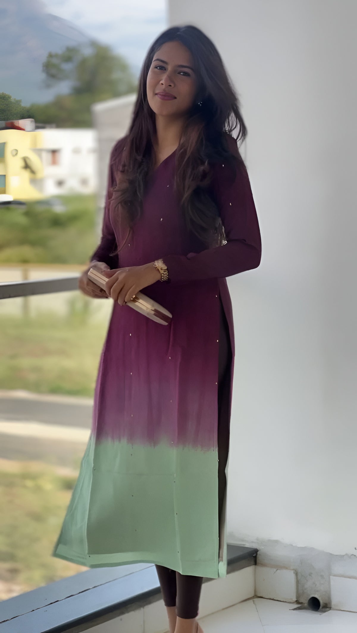 Elegant Ombre Sequin Work Full Sleeve Long Kurti | Only Kurti | Muslin Silqura Fabric