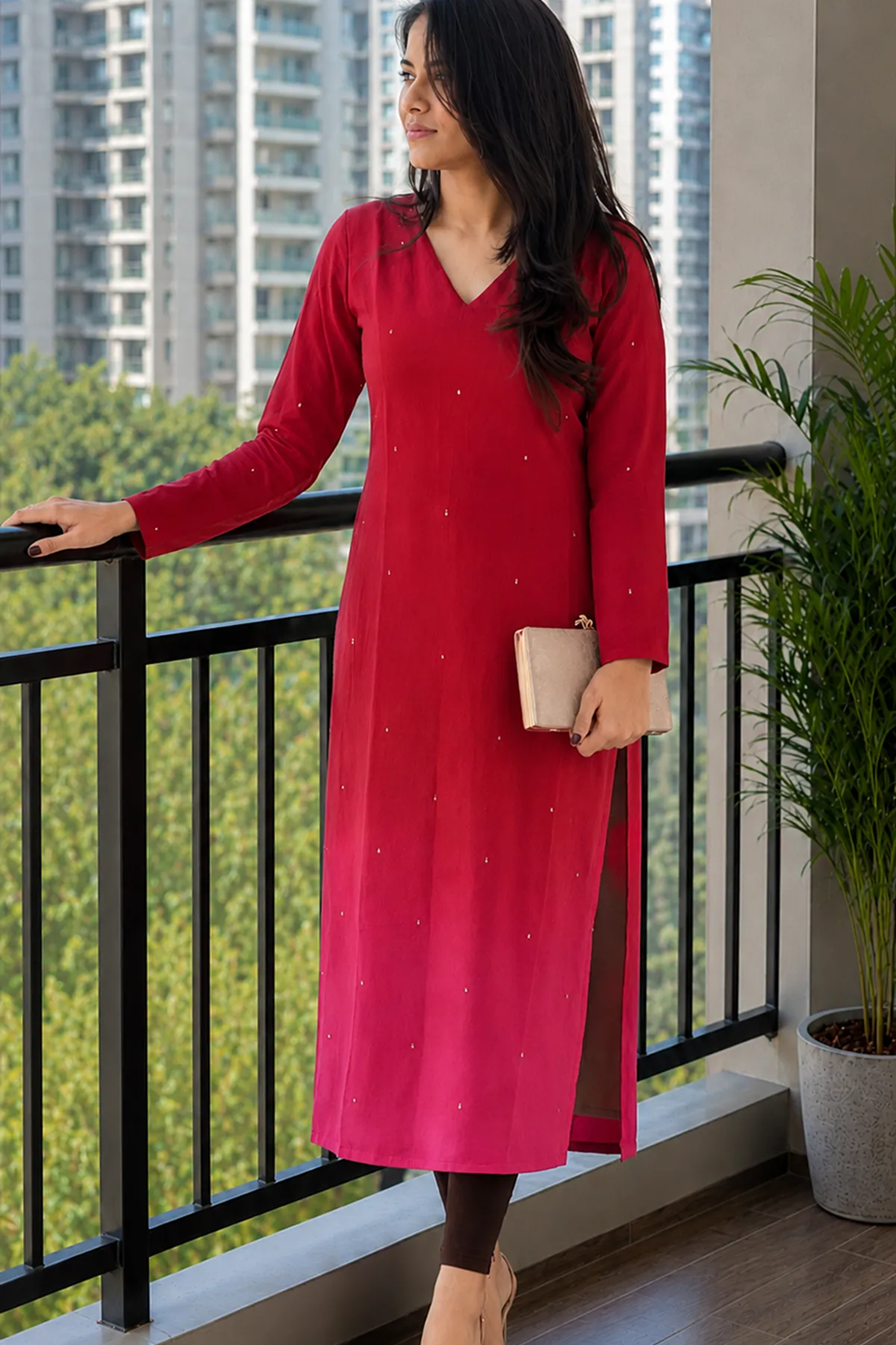 Elegant Ombre Sequence Work Full Sleeve Kurti | Only Kurti | Premium Silqura Fabric