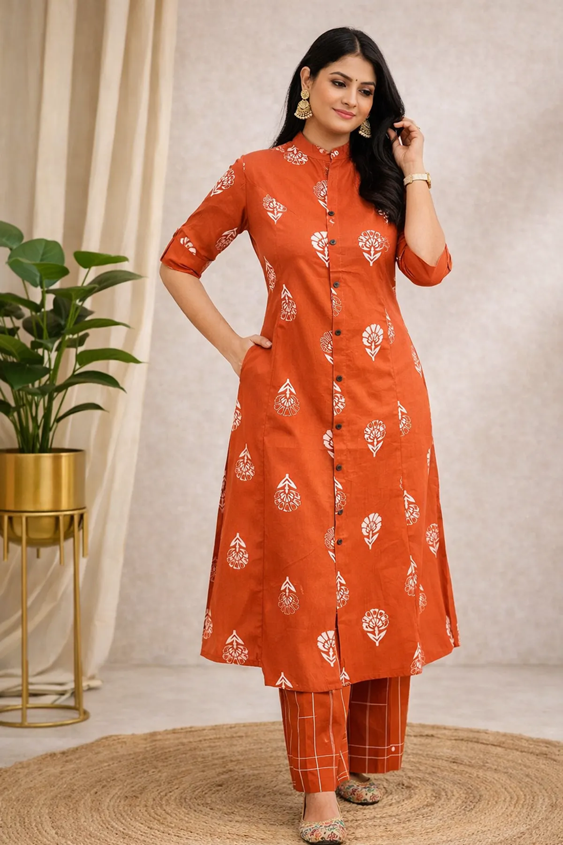 Sharda Ethnic Noor Rust Digital Print Polyrayon Co-Ord Set