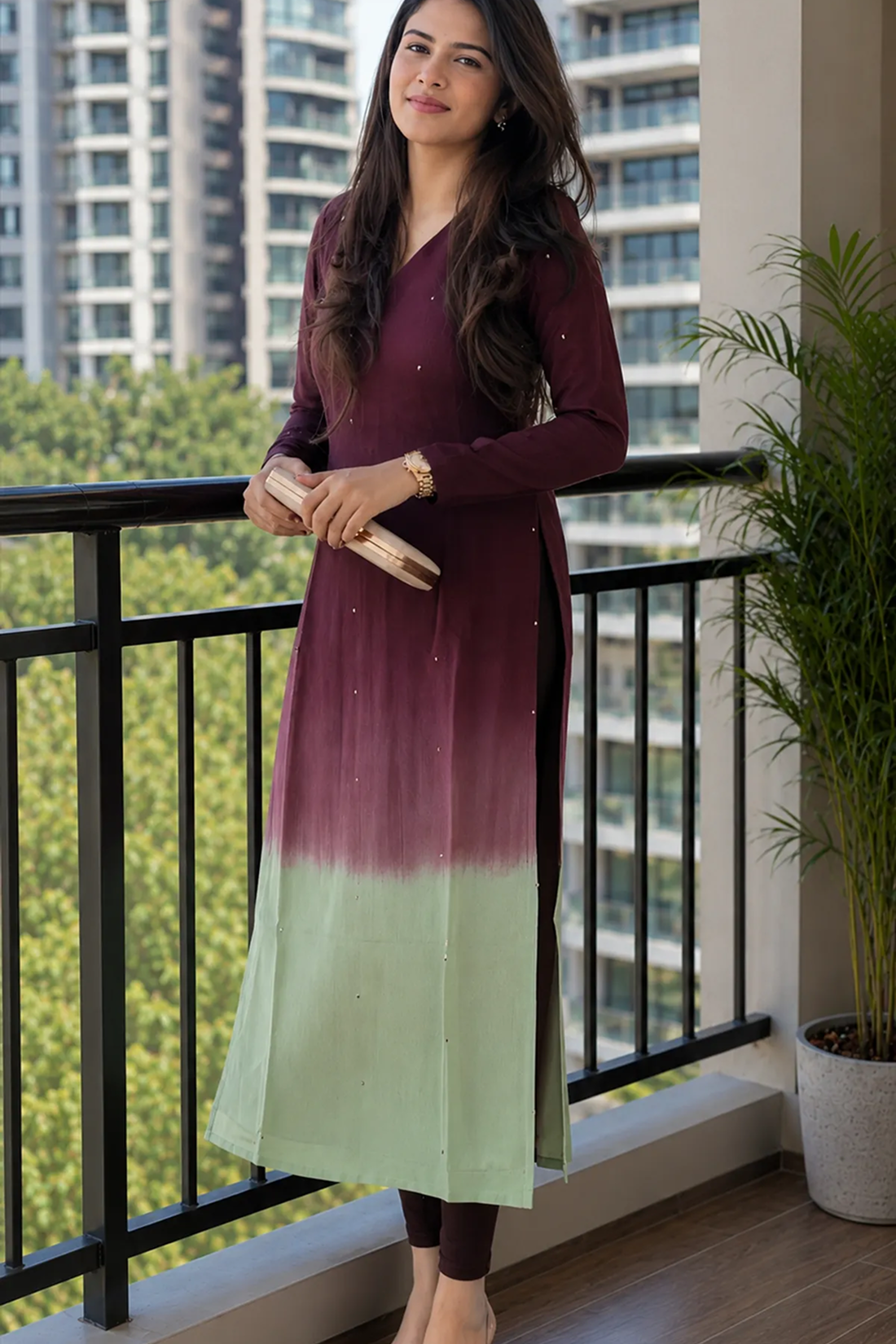 Elegant Ombre Sequence Work Full Sleeve Long Kurti | Only Kurti | Premium Silqura Fabric