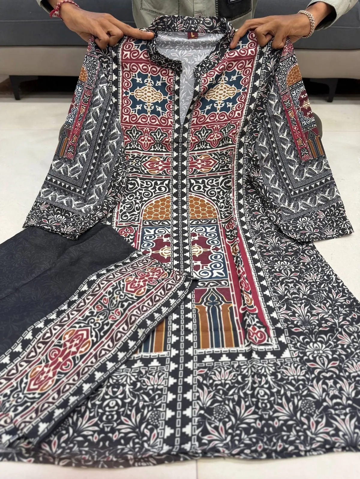 Women's Midnight Bloom Pure Natural Crepe Co-Ord Set | Designer Printed Top & Palazzo