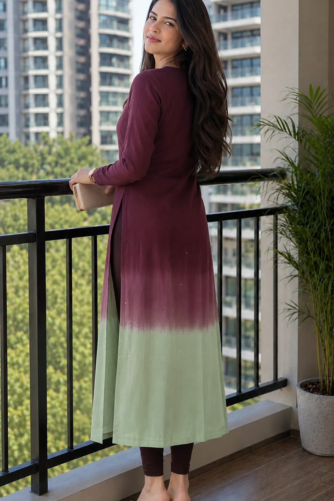 Elegant Ombre Sequence Work Full Sleeve Long Kurti | Only Kurti | Premium Silqura Fabric