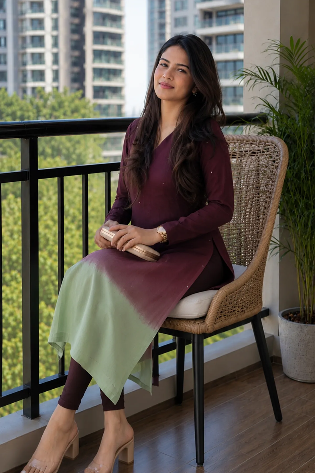 Elegant Ombre Sequence Work Full Sleeve Long Kurti | Only Kurti | Premium Silqura Fabric
